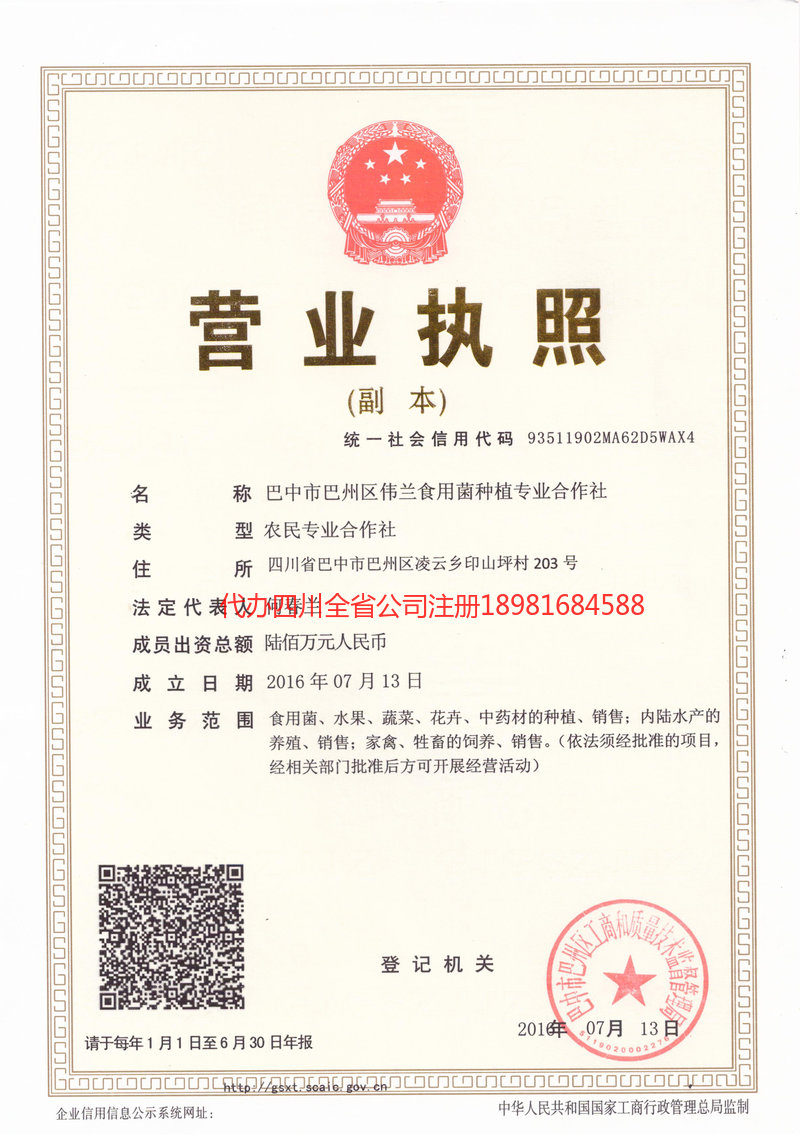 开原开原伟兰食用菌种植专业合作社